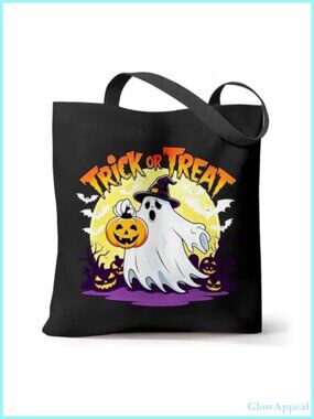Halloween Canvas Tote Bag with Zipper Large Trick or Treat Bag